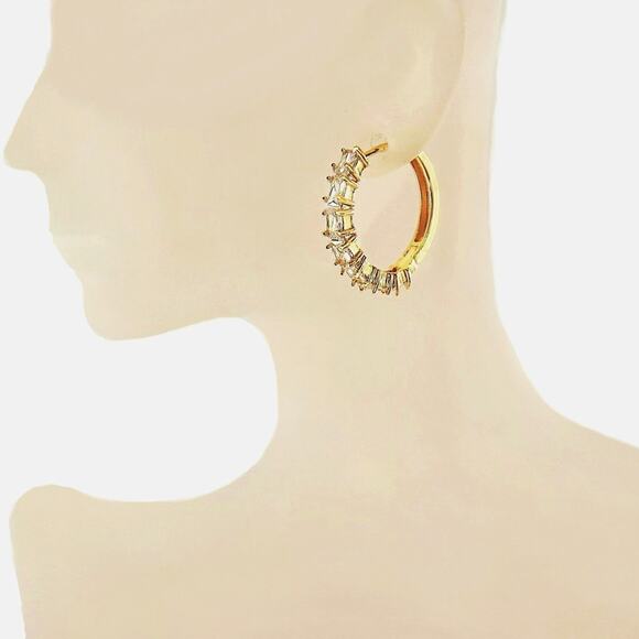 Sparkling Crystals One inch height  High Quality 18K Gold Filled Hoop Earrings - Picture 1 of 6